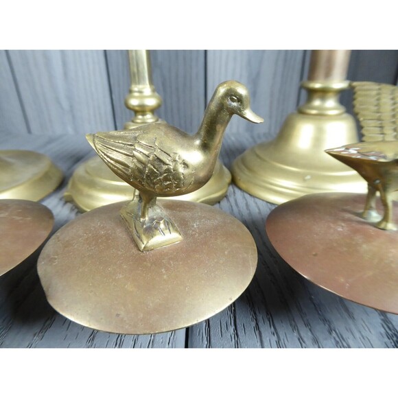 Vintage set of 3 of Heavy Brass Candle Sticks by SARREID Ltd Korea (Ducks 2/3) - Picture 10 of 16